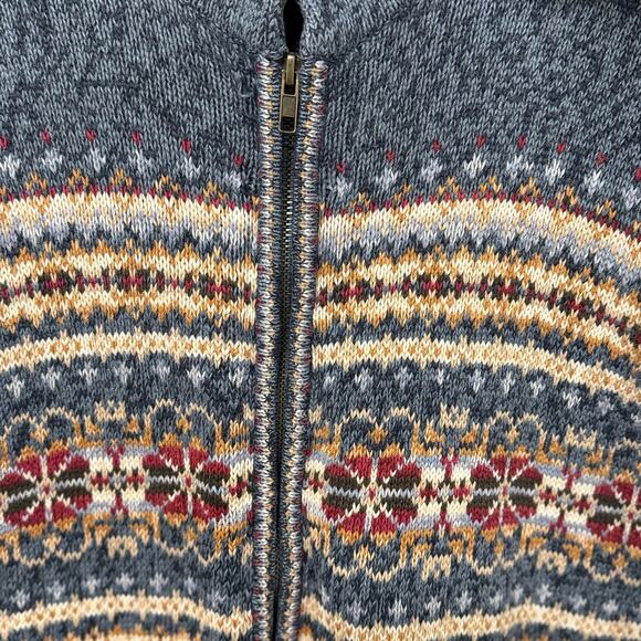 Heirloom Collectibles Fair Isle Zip Cardigan Blue Floral Nordic Vintage M - Picture 5 of 9